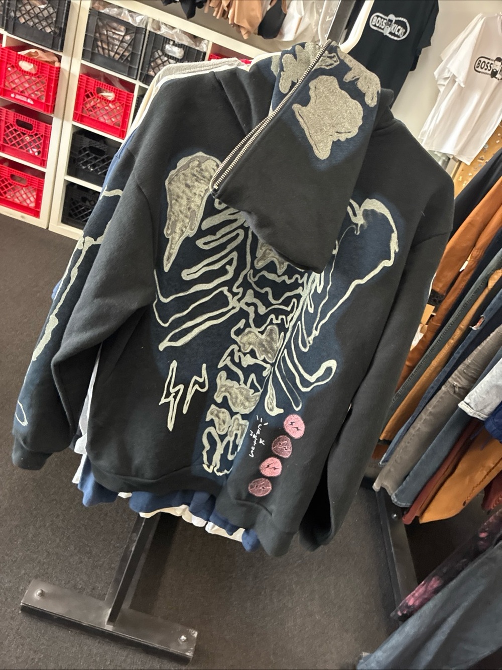 Travis Scott x Cactus Jack Fragment Skeleton Graffiti Full Zip Up Hoodie SZ M - Picture 10 of 16
